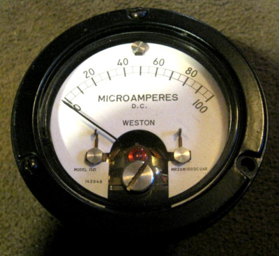 vintage WESTON 1521 MR26W100DCUAR METER 0-100 uA MICROAMPERES 100 microamp