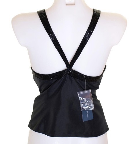 New Women's French Connection Strappy Cami Crop Silk Top Beaded Black RRP£75 - Picture 2 of 3