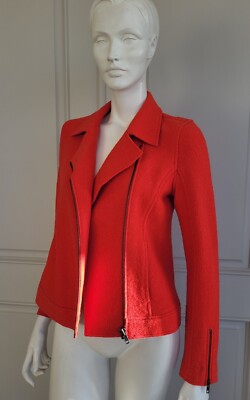 Tahari Boiled Wool Red Biker Jacker Sz XS, Fits S