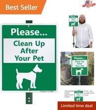 Weather-Resistant Dog Poop Sign 12x10" - Attached 3' Bend-Proof Steel Stake