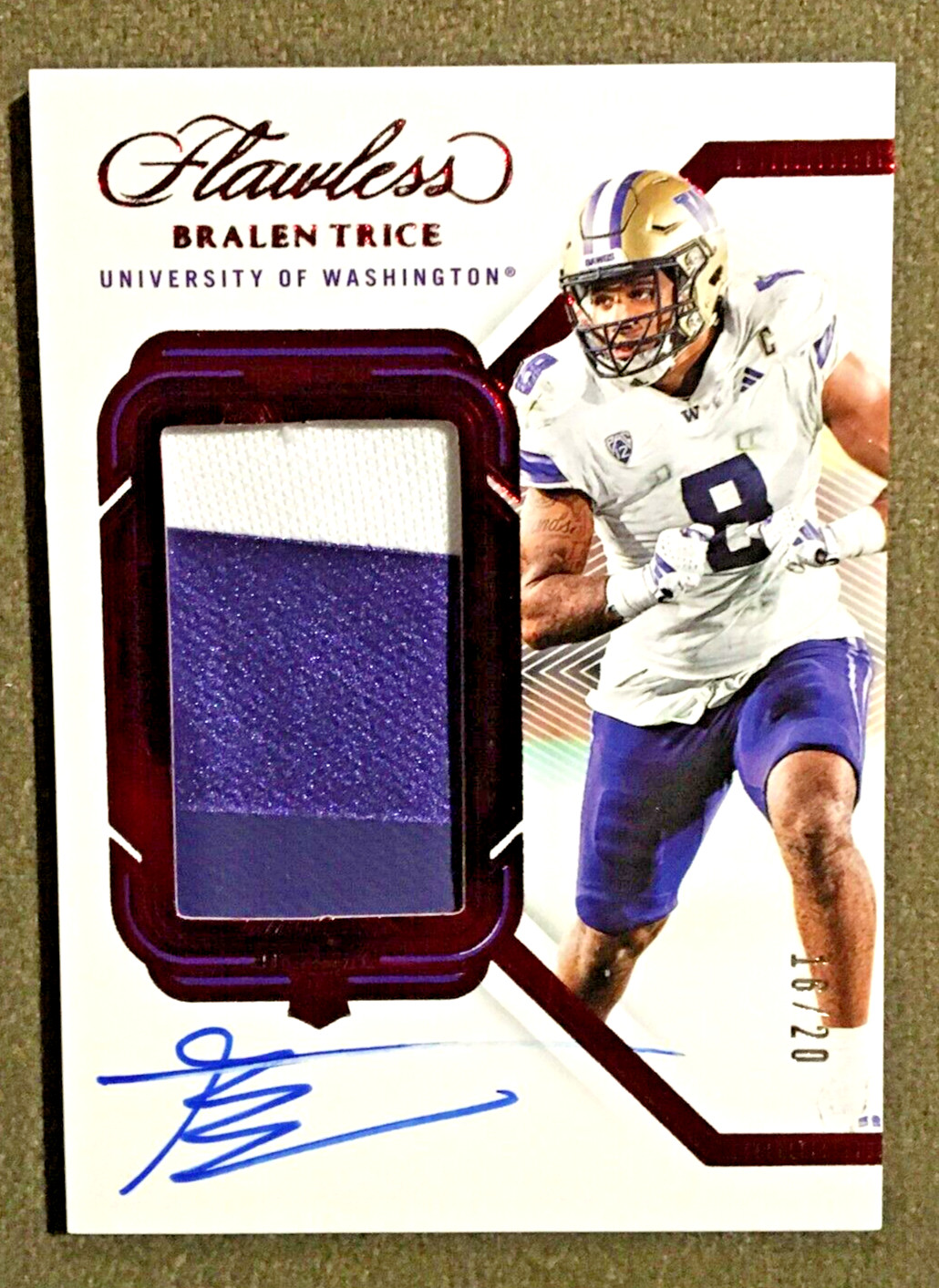 Bralen Trice Panini National Treasures Collegiate Flawless Rookie Patch Autographs #129 Base