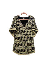 UMGEE Womens Black Cream Mesh Lace Vneck Mini Dress Sm Beach Coastal Resortwear