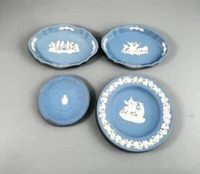 Vintage Wedgwood Jasperware Blue Trinket Dish Lot of 4