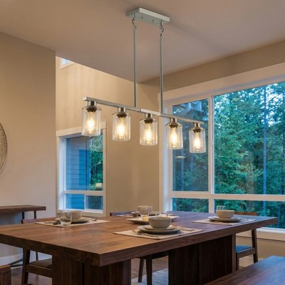 37'' Pendant 5 Light Farmhouse Nickel Linear Chandelier for Living Room Fixture