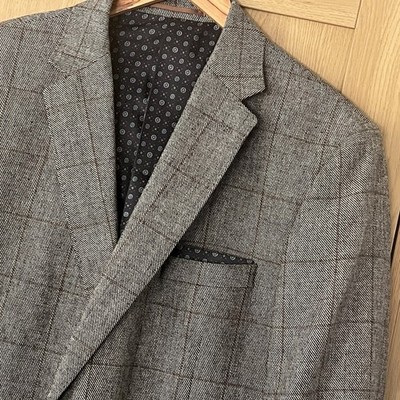 Brook Taverner Sakko Blazer Gr. 46 L grau kariert Wollmischung Smart Tailored