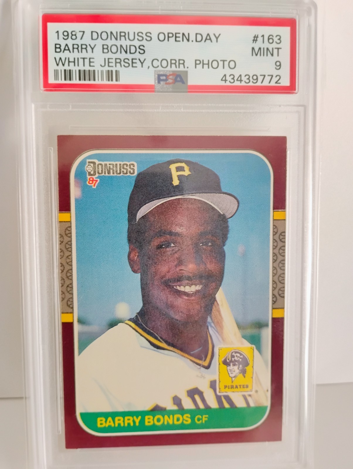 Barry Bonds Rookie PSA 9 1987 Donruss Opening Day Corr. Photo #163 Pop. 865 view 1
