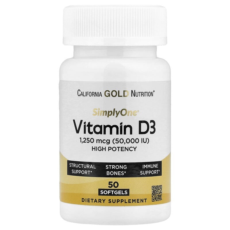 California Gold Nutrition SimplyOne Vitamin D3, 1,250 mcg 50,000 IU 50 softgels