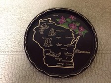 Wisconsin State Souvenir Vintage 11" Round Metal Serving Tray, Some Town Names