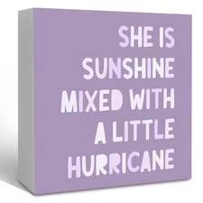 Purple Inspirational Wooden Box Sign Desk Decor, Purple Room She Is Sunshine ...