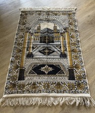 Vintage Islamic Prayer Rug Kaaba Mecca Design Woven Wall Hanging Tapestry