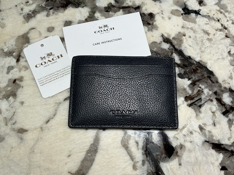 COACH Midnight Leather Solid Card Holder ID Case Wallet for Men F57337