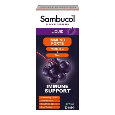 Sambucol Immuno Forte Schwarzer Holunder flüssig Vitamin C plus Zink Packung 230ml