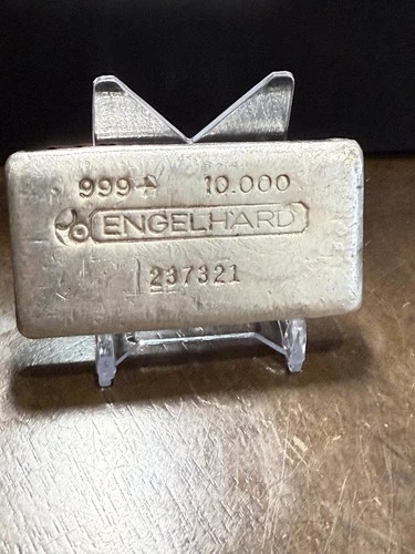 Engelhard Vintage Poured 10 Oz Silver Bar 999 3rd Series Bull