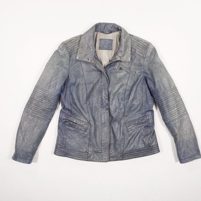 MILESTONE Bonny Damen Lederjacke Gr. 44 Blau Echtleder Lammleder Biker Stil Zipp