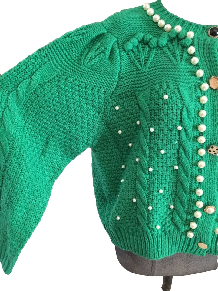 Superbe Gilet Vert Perles Jovonna London L Jamais Porté - Photo 3/4