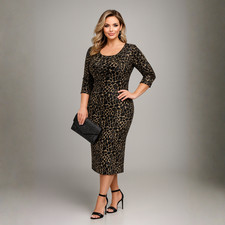 ROCKTHOSECURVES WOMENS BRONZE SPARKLY FITTED DRESS 3/4 SLEEVE STRETCHY