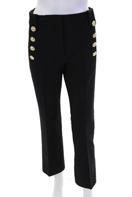 Derek Lam 10 Crosby Womens Double Breasted Pleated Pants Black Cotton Size 4