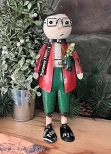 NEW Primitive SNOWMAN RECYCLED METAL WINTER CHRISTMAS RED COAT 12.5"Tx5"W x3"D