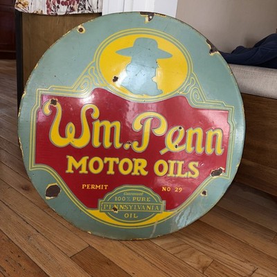 Original Wm. Penn Motor Oil Double Sided Porcelain Sign