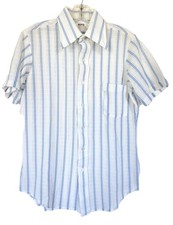 VTG 70s Montgomery Ward Striped Shirt Mens Sz 15 Blue White Dagger Collar SS