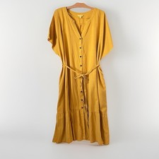 Terra & Sky Womens 4X Midi Dress Dolman Button Up Ruffle Hem Belted Mustard