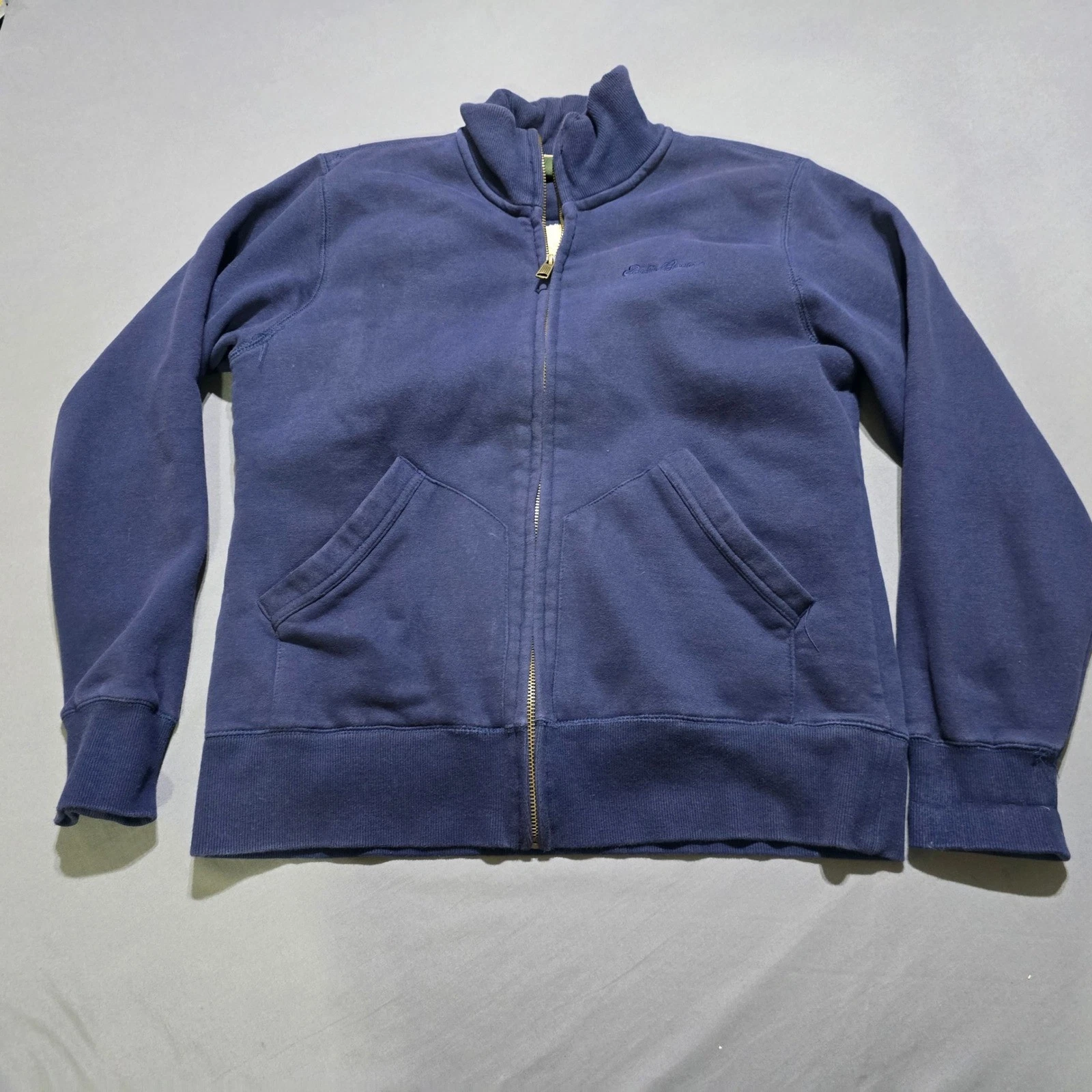 Eddie Bauer Sherpa Lined Full Zip Sweatshirt Mens XL Navy Blue Mock Neck Jacket