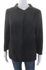 Rena Lange Womens Cotton Lined Button Up Collar Blazer Navy Blue Size 10