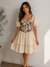 Fairy Renaissance Puff Sleeve Tulle Dress Size Large Corset Babydoll