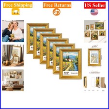 Set of 6 Rustic Gold 4x6 Photo Frames with Mat  Wall Mount OPTIONS