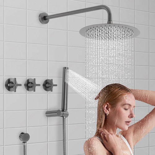 Complete Shower System with Ceramic Valve Core Wall Mounted Stainless Steel USA