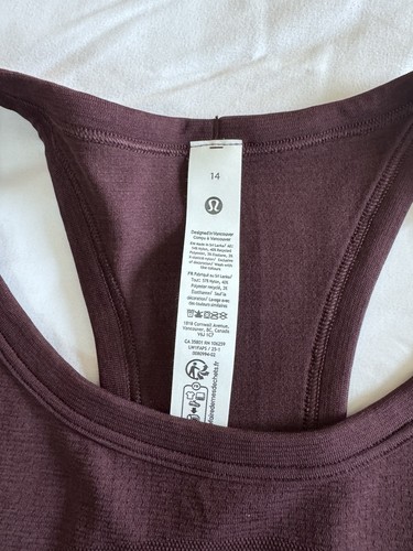 New Lululemon Swiftly Tech Cropped Racerback Tank 2.0 Size 14 Goodnight Plum NWT - Picture 7 of 10
