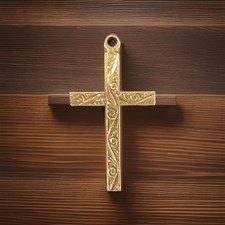 Antique Cross 12K GF Etched Elegant Detailed Floral & Spiral Engraved Design