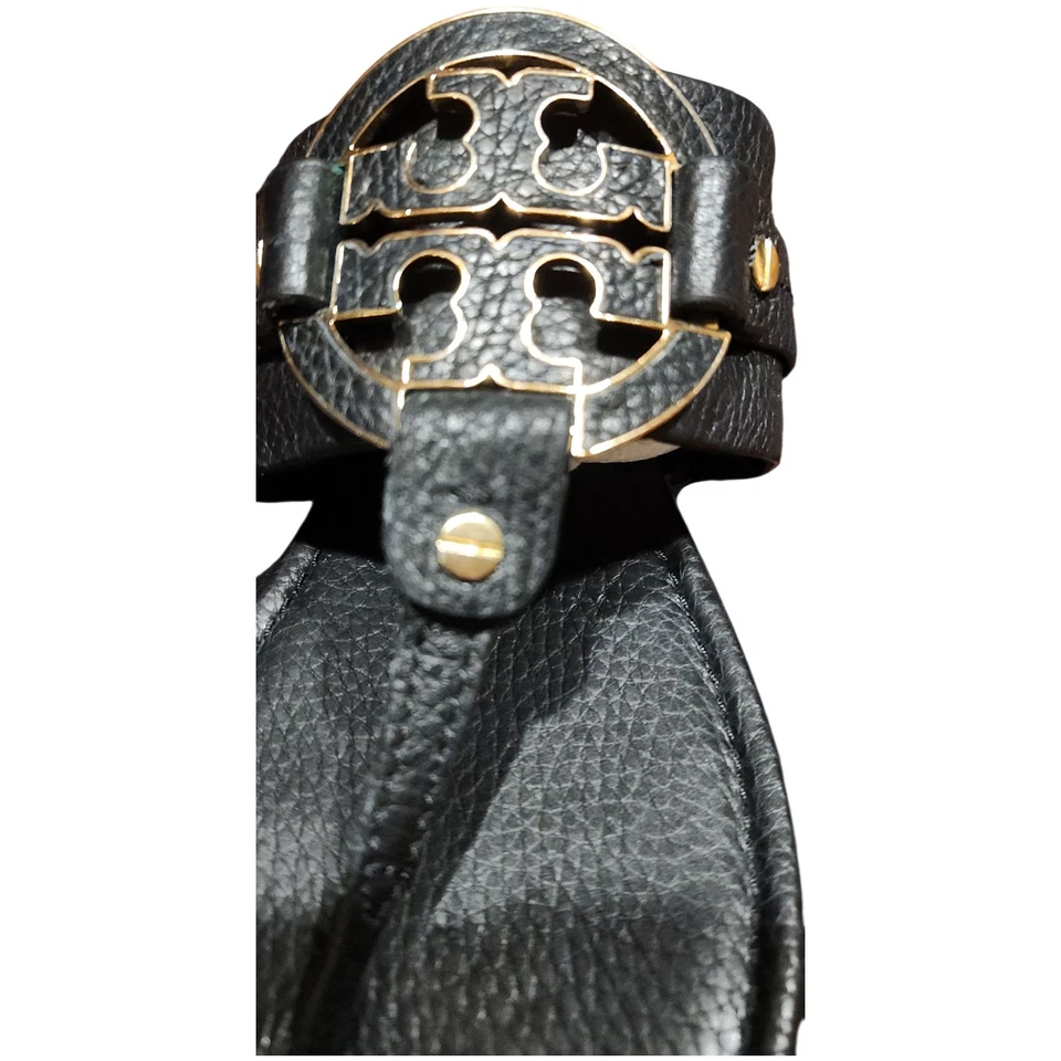 Sandalias chanclas Tory Burch Amanda negras de cuero caído para mujer talla 10 Foto 3 de 4