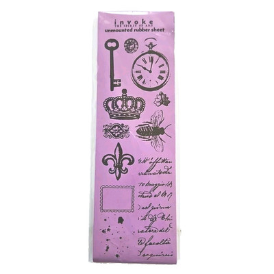 COLLAGE ELEMENTS 8540 Invoke Arts Unmounted Rubber Stamps Bee Crown Watch um1