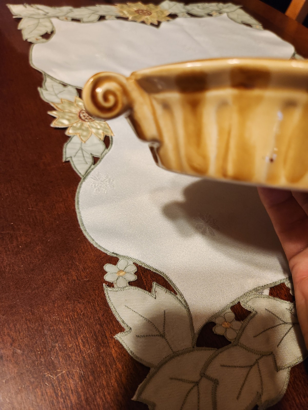 Long Yellow rufflededge,handled oval "Grestel" like bowl