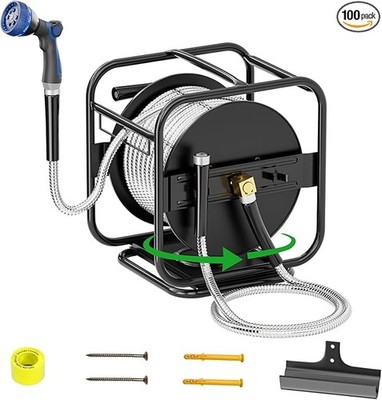 SPECILITE Metal Garden Hose Reel 100 Ft 304 Stainless Steel