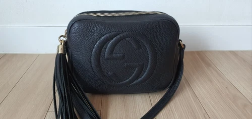 Tracolla Gucci Disco Soho 100% Autentica Pelle Nera Piccola