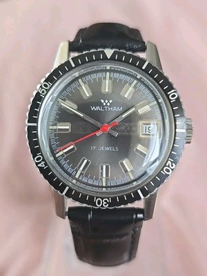 Herren Armbanduhr Edelstahl Vintage Swiss Made WALTHAM 17 J Divers Style 