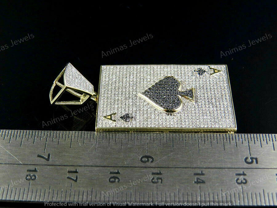 Ciondolo da uomo con ciondolo asso di picche e poker con diamante bianco a taglio rotondo da 3,50 ct, finitura in oro giallo 14k, senza catena, argento sterling 925 - Italia