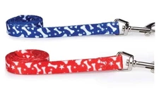 Pooch Patterns Dog Leads Classic Bone Leash Design - Choose Red or Blue & Length