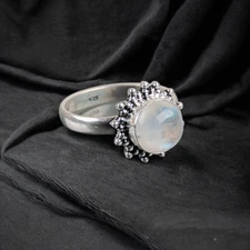 Rainbow Moonstone Gemstone 925 Sterling Silver Ring Handmade Jewelry Ring