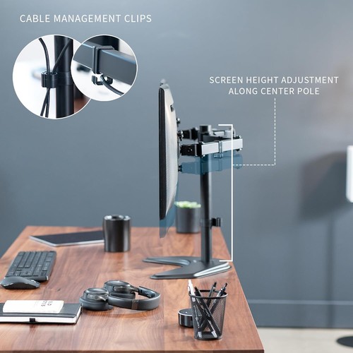 VIVO STAND-V002F Dual LED LCD Monitor Free-Standing Desk Stand for 2 Screens - Photo 6/9