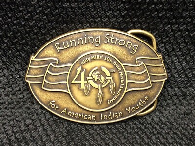 Billy Mills Running Strong 10K Olympic Gold Medal 40th Indian Youth Belt Buckle