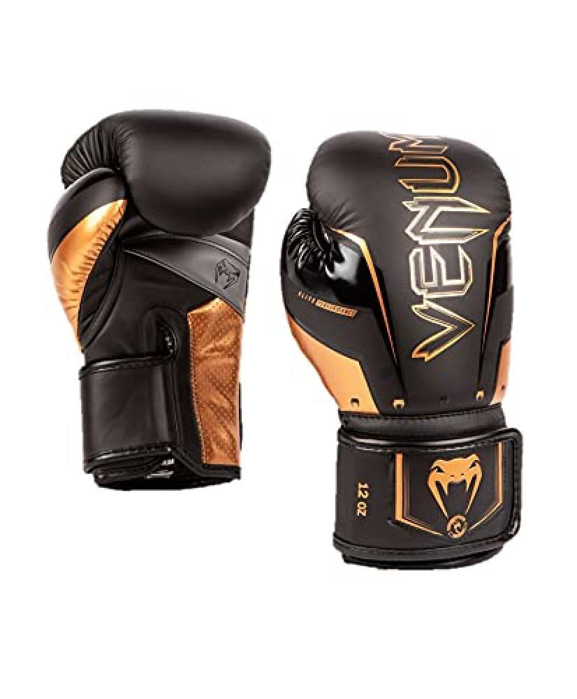 (TG. 14 oz) Guantoni da boxe Venum Elite Evo - Nero/Bronzo - 14 Oz - NUOVO