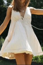 Sweetkarma Womens Plunge Cinched Tie Sleeveless Swing Dress Apricot Large NWT