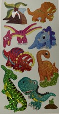 SMILING DINOSAUR Prismatic Stickers 9pc Prehistoric T-Rex Reptile Eggs Fossils