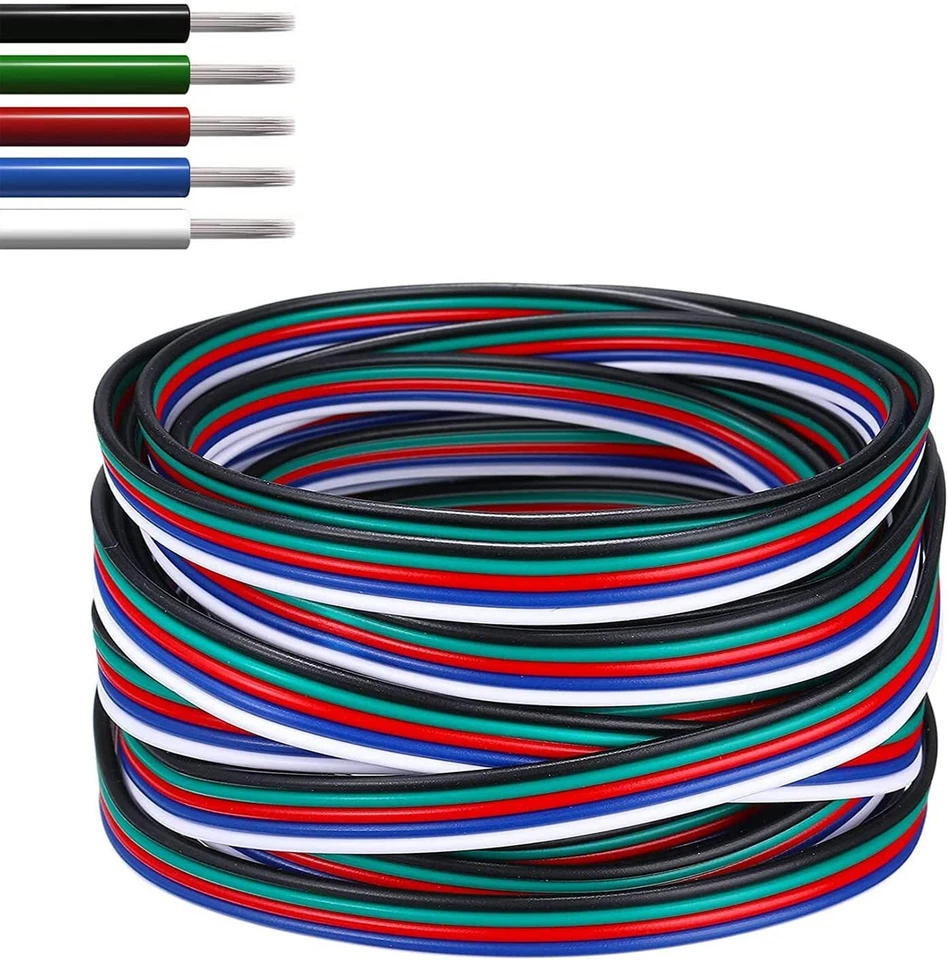 RGBW Electrical Extension Cable 5Pin 22AWG LED Strip Light Ribbon Wire for 5050 - Image 3 of 4