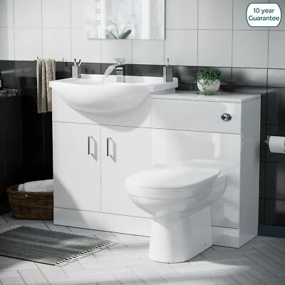 Ellen 650mm Vanity Basin Unit,WC Unit, Cistern & Eslo Back To Wall Toilet White