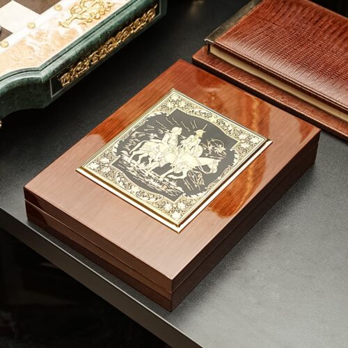 Humidor Box "Reiter" Holz & Handvergoldung Damaststahl Anframa Spanien Kunst Deko - Bild 4 von 7