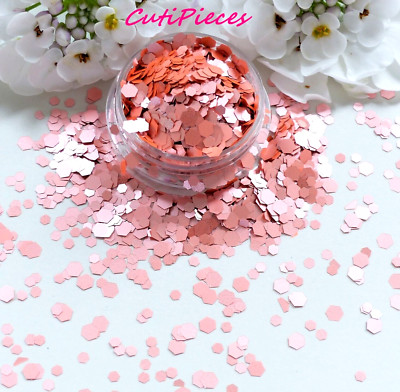 Nail Art Glitter *It's Peachy* Peach Rose Perlglanz Chunky Hexagon Mix 5ml Topf